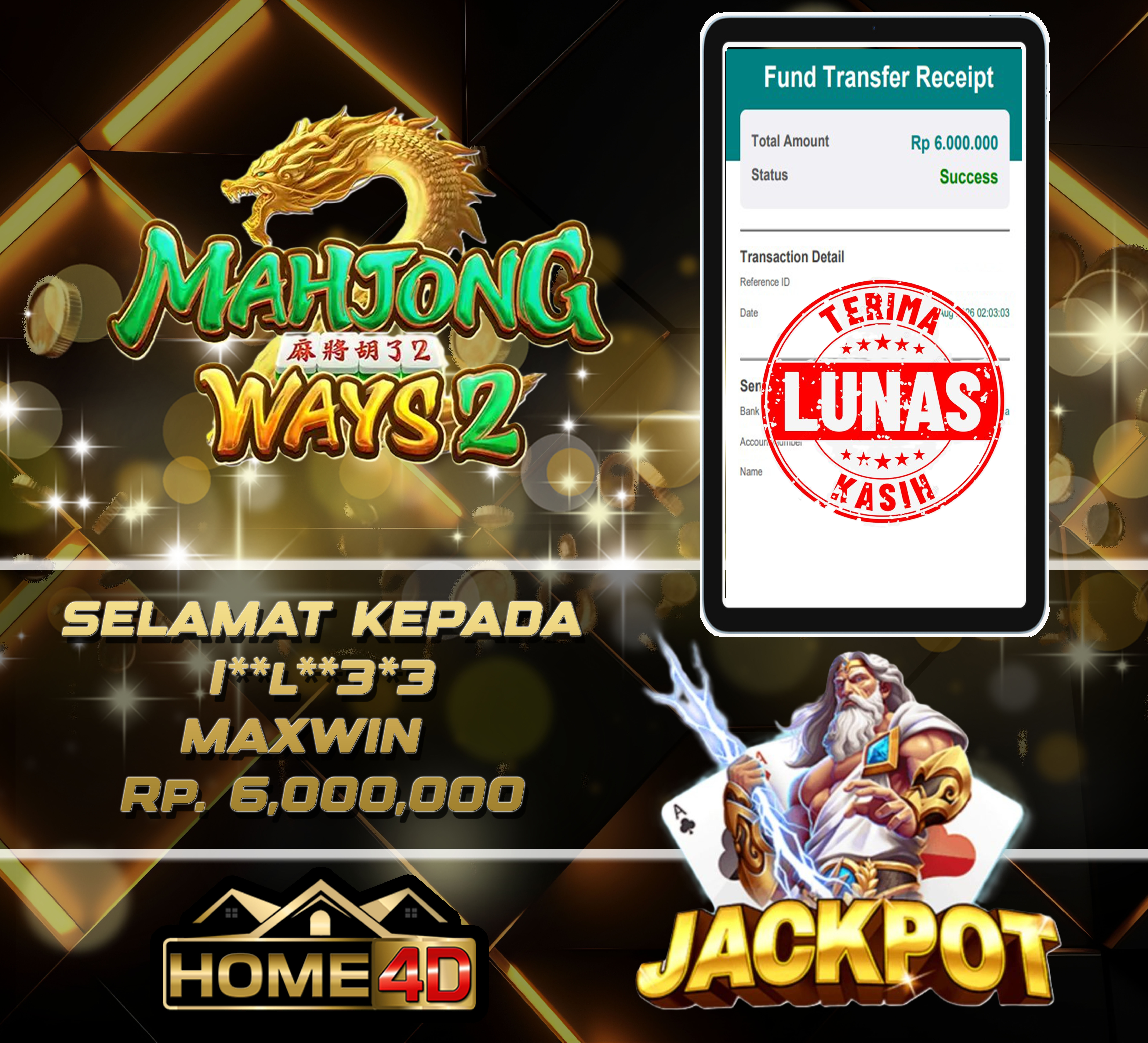 27 Aug 2026 02:03:13 WIB, HOME4D JACKPOT Mahjong Ways2 Rp. 6,000,000