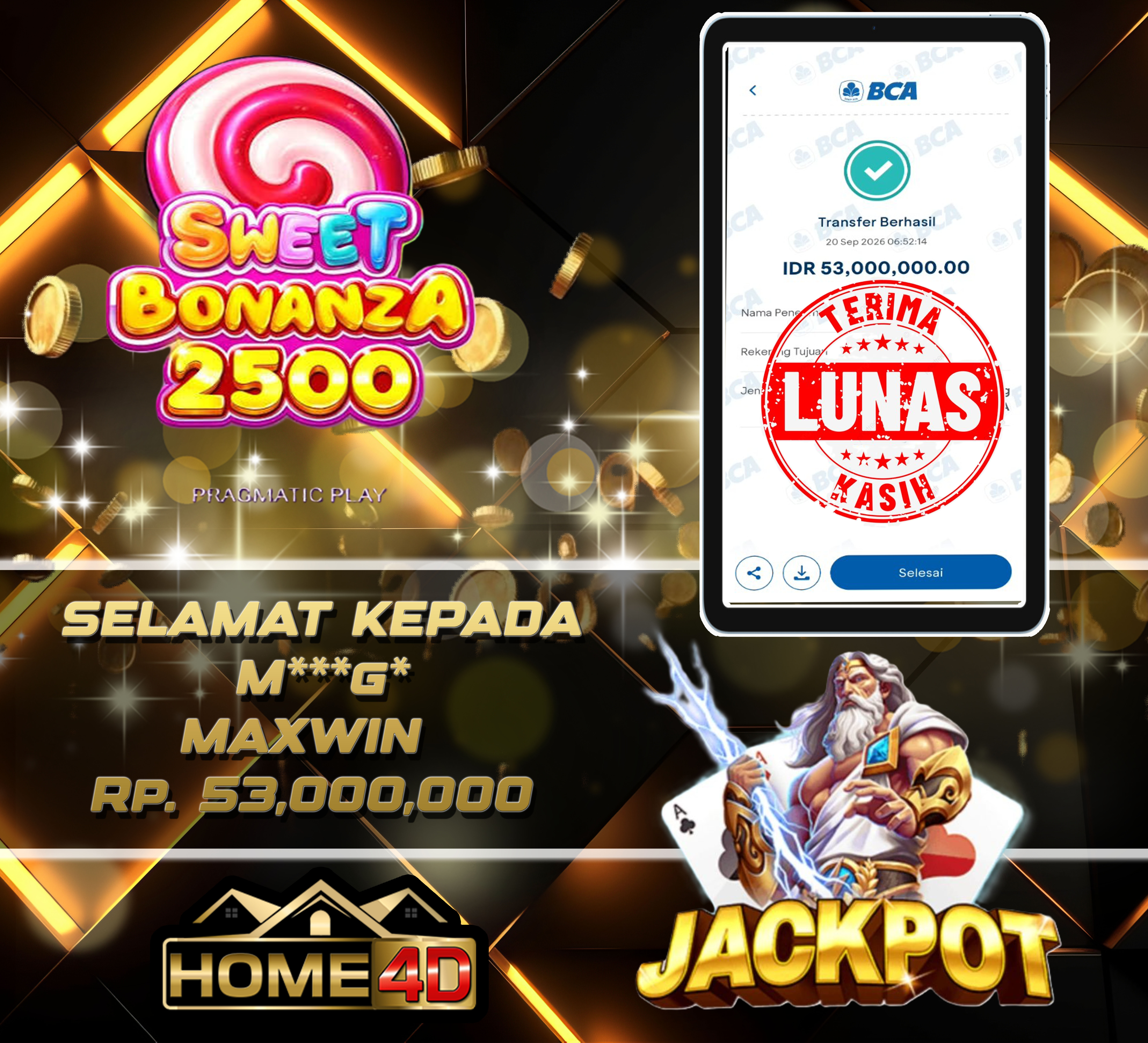 20 Sep 2026 06:52:17 WIB, HOME4D JACKPOT Sweet Bonanza 2500 Rp. 53,000,000