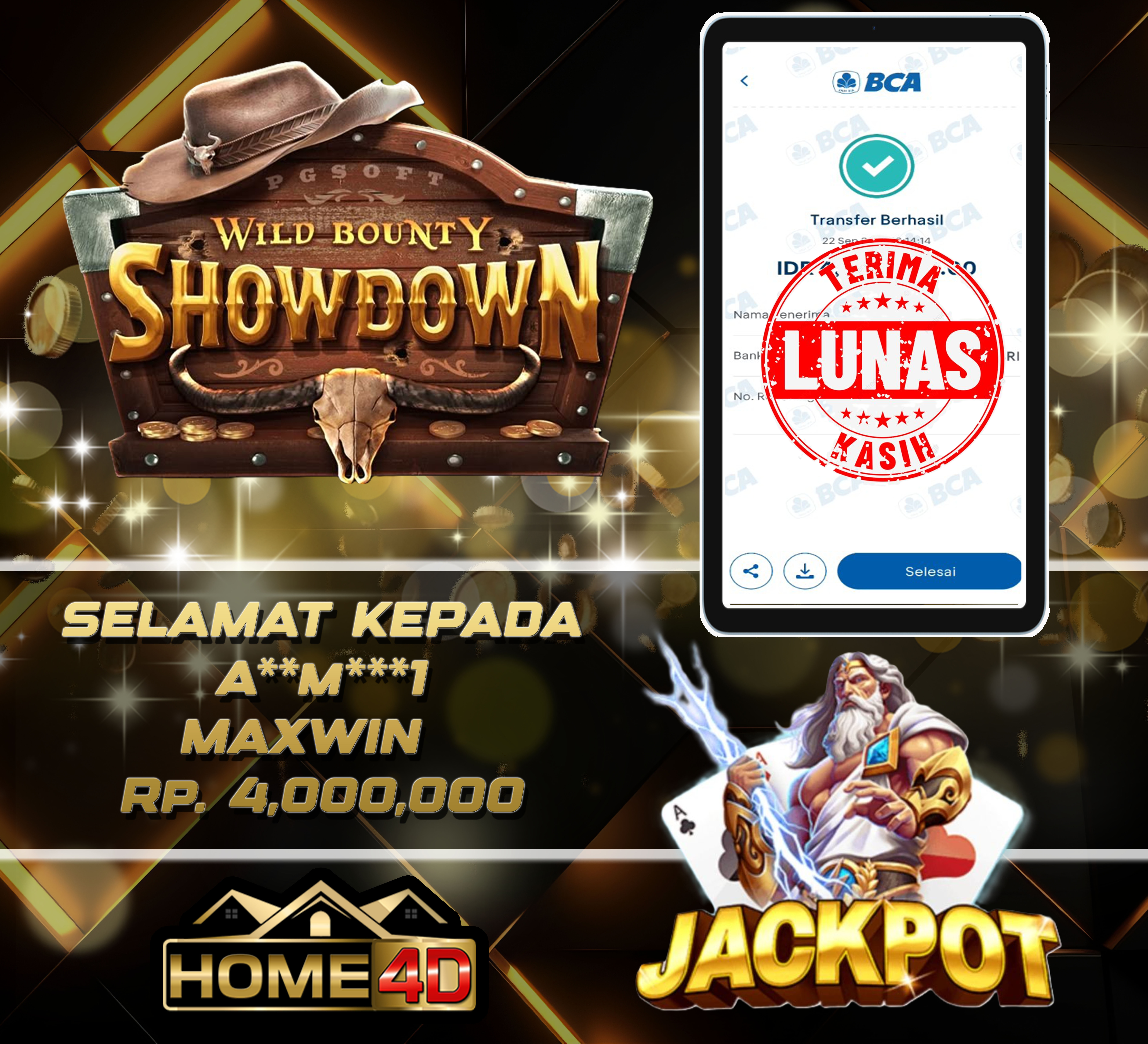 22 Sep 2026 13:14:15 WIB, HOME4D JACKPOT Wild Bounty Showdown Rp. 4,000,000