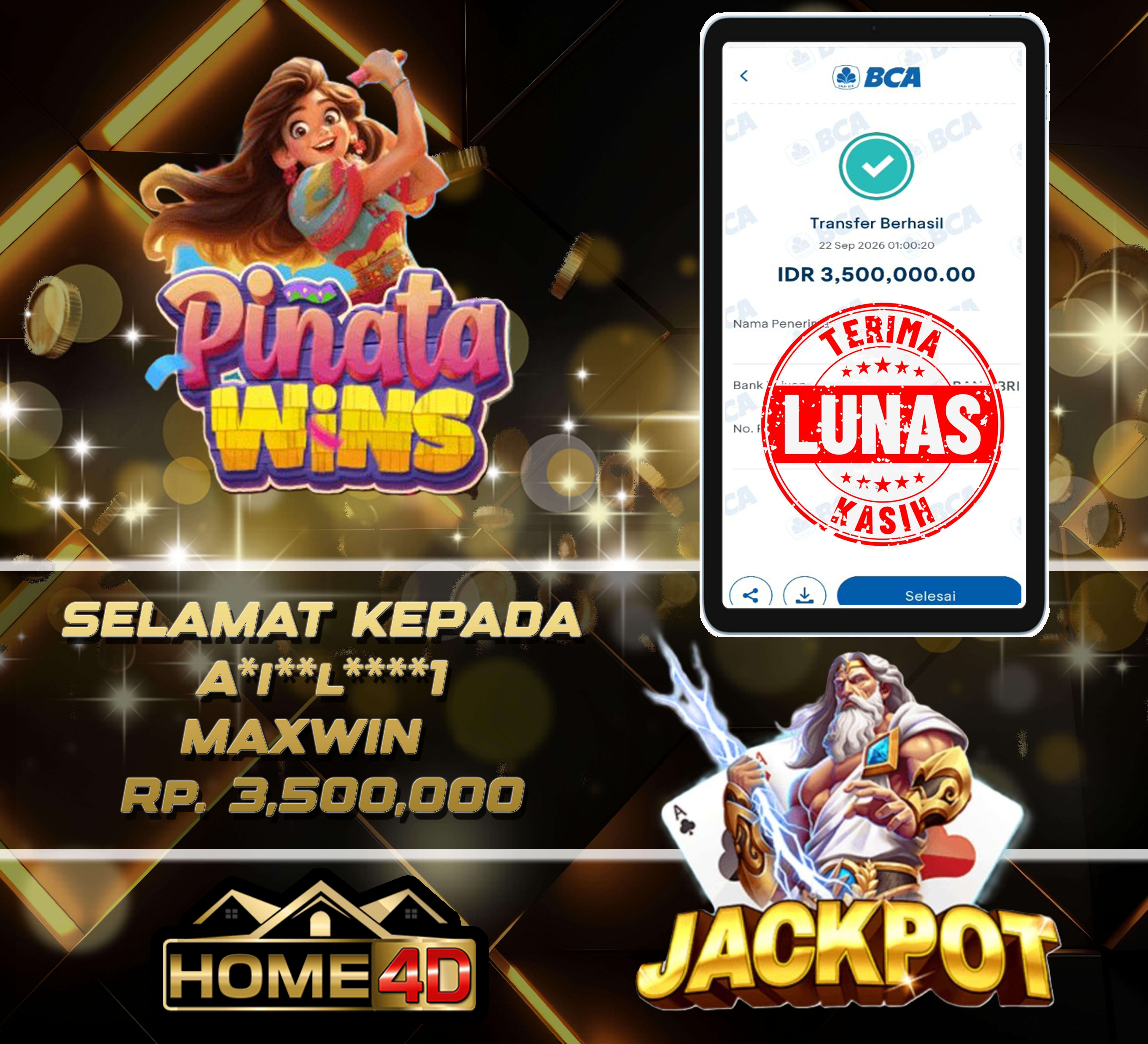 22 Sep 2026 01:00:19 WIB, HOME4D JACKPOT Pinata Wins Rp. 3,500,000