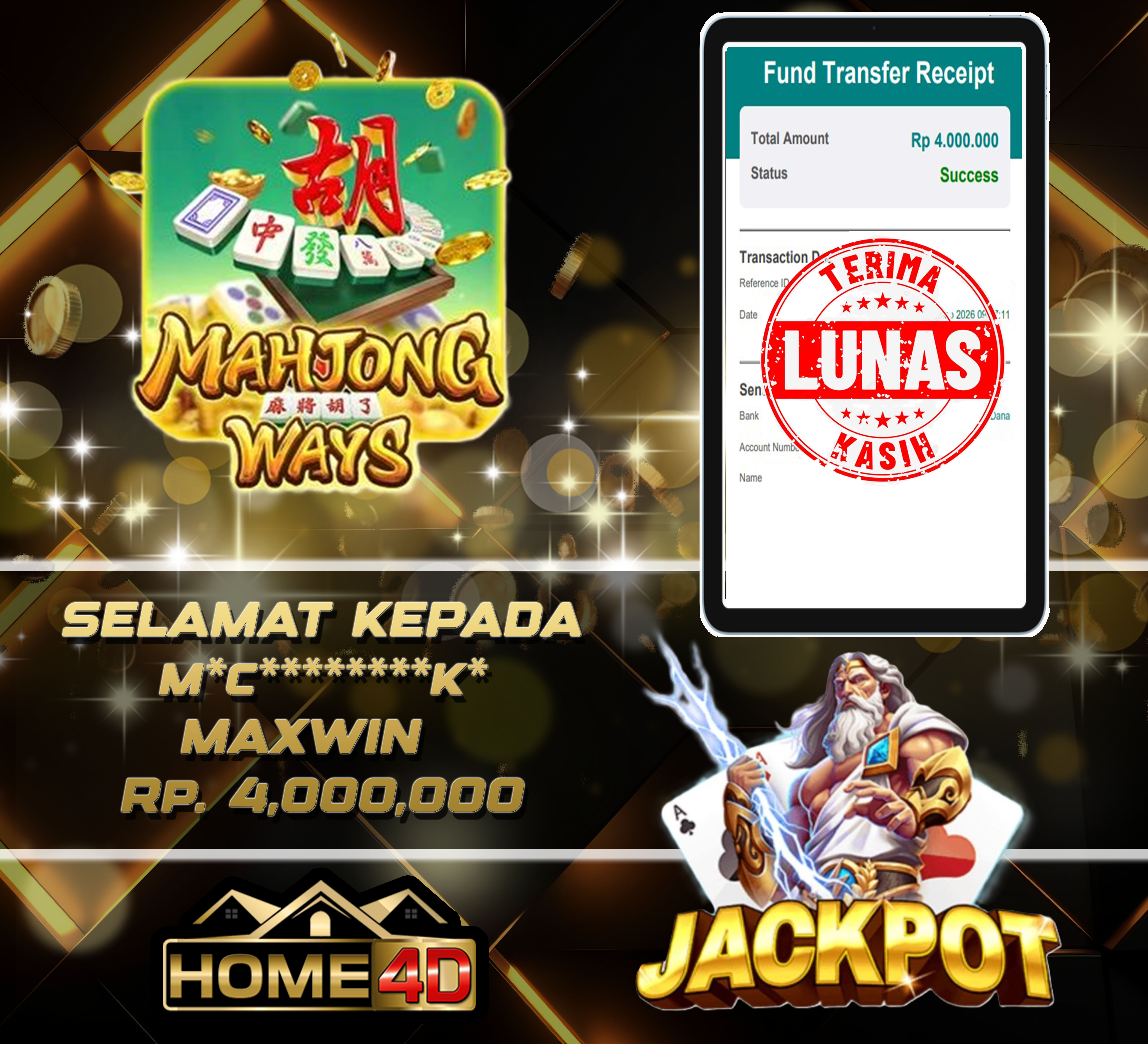21 Sep 2026 09:37:22 WIB, HOME4D JACKPOT Mahjong Ways Rp. 4,000,000